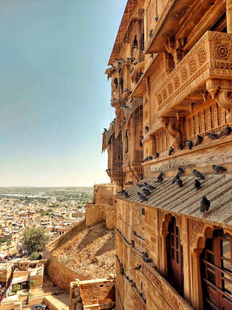 Magnificent view of the historic Mehrangarh Fort in Jodhpur, India, showcasing intricate architecture and vibrant history.